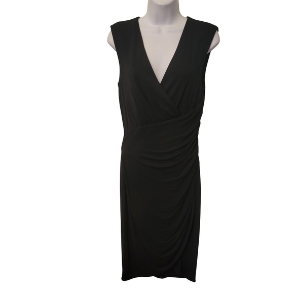 Michael Kors Dresses & Skirts - Michael Kors 10 Sheath Dress Black Ruched V Neck Sleeveless Italy Gown Glam Goth